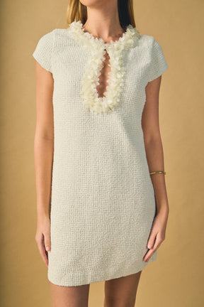 ENDLESS ROSE - Tweed Shift Dress with Floral Trim - DRESSES available at Objectrare