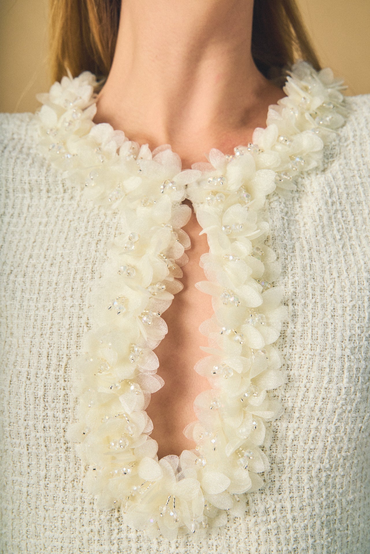 ENDLESS ROSE - Tweed Shift Dress with Floral Trim - DRESSES available at Objectrare