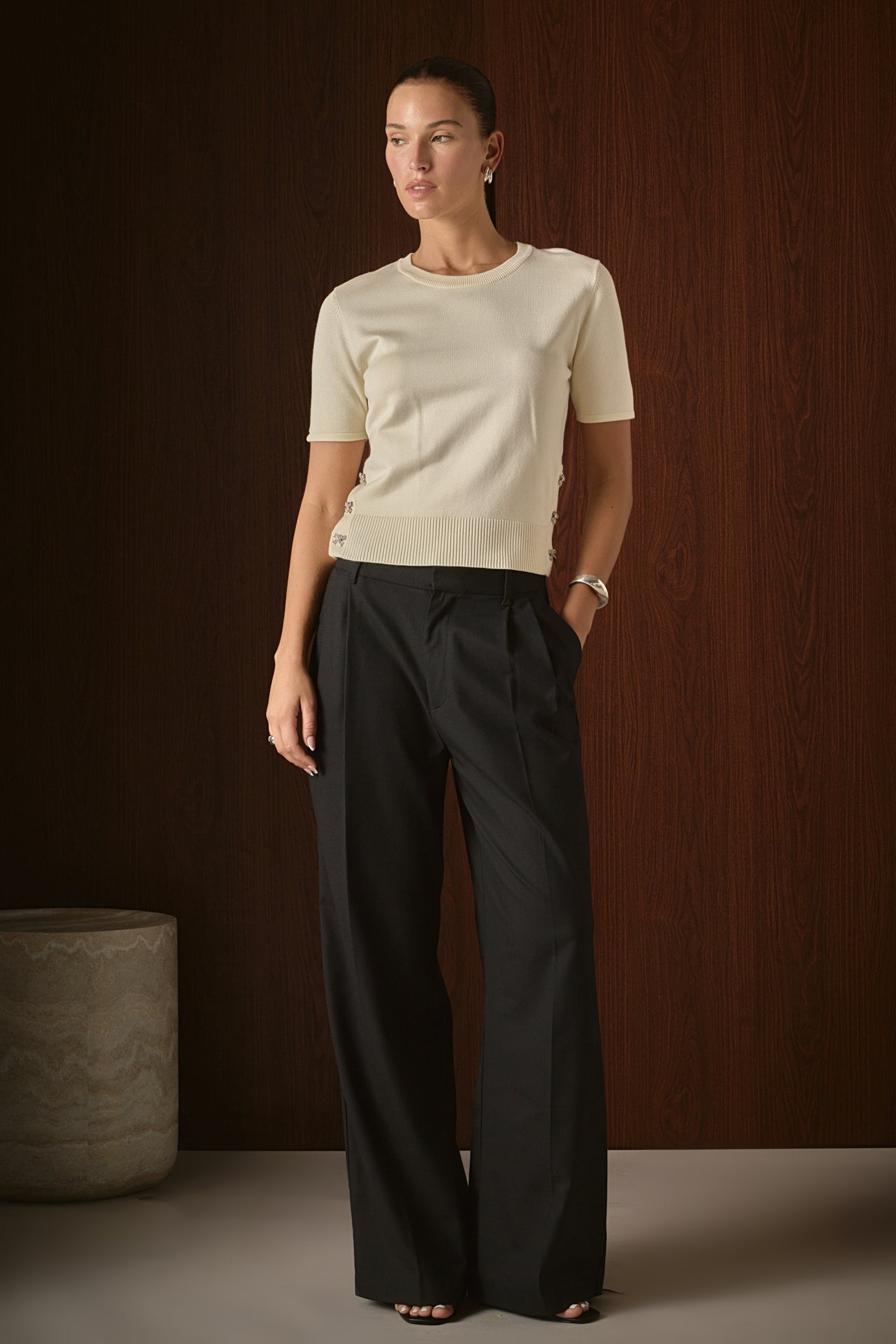 ENDLESS ROSE - Side Bow Buttoned Knit Top - SWEATERS & KNITS available at Objectrare