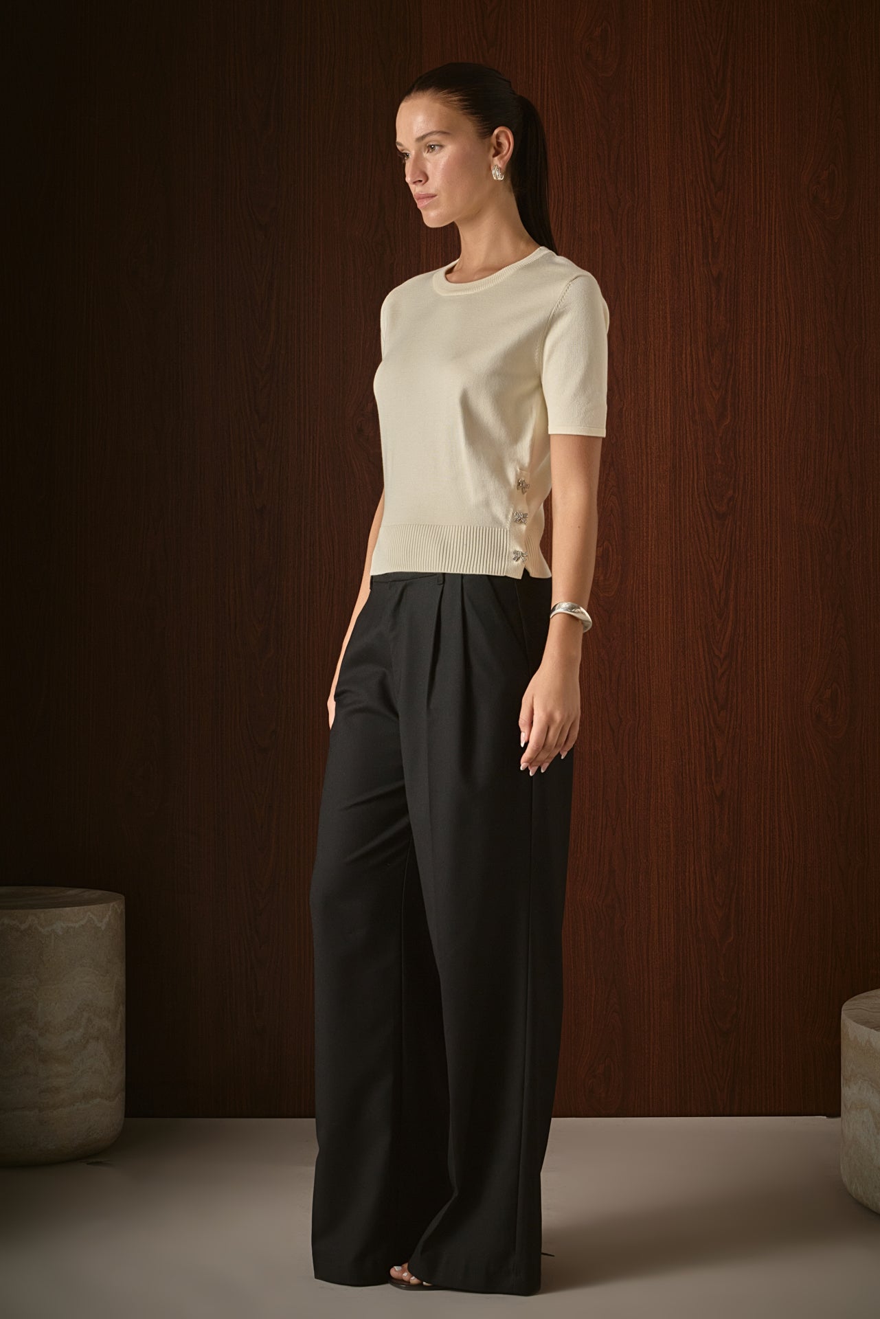 ENDLESS ROSE - Side Bow Buttoned Knit Top - SWEATERS & KNITS available at Objectrare