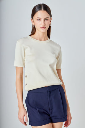 ENDLESS ROSE - Side Bow Buttoned Knit Top - SWEATERS & KNITS available at Objectrare