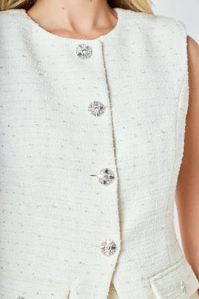 ENDLESS ROSE - Jewel Buttoned Tweed Vest - TOPS available at Objectrare