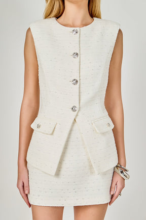ENDLESS ROSE - Jewel Buttoned Tweed Vest - TOPS available at Objectrare