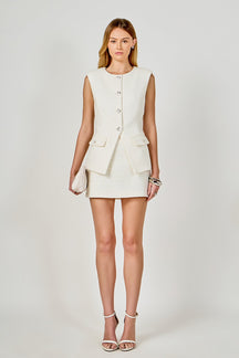 ENDLESS ROSE - Jewel Buttoned Tweed Vest - TOPS available at Objectrare