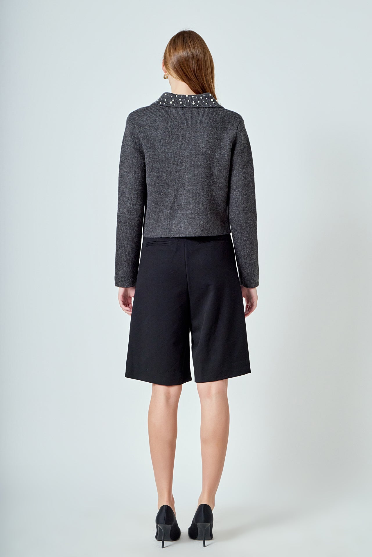 ENDLESS ROSE - Pearl Embellished Collar Cardigan - SWEATERS & KNITS available at Objectrare