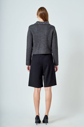 ENDLESS ROSE - Pearl Embellished Collar Cardigan - SWEATERS & KNITS available at Objectrare