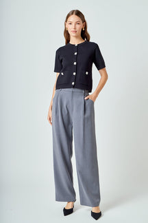 ENDLESS ROSE - Short Sleeve Jewel Button-Up Cardigan - SWEATERS & KNITS available at Objectrare