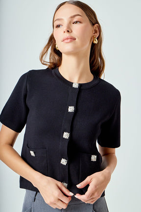 ENDLESS ROSE - Short Sleeve Jewel Button-Up Cardigan - SWEATERS & KNITS available at Objectrare