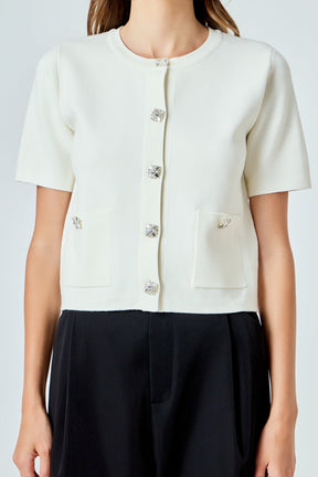 ENDLESS ROSE - Short Sleeve Jewel Button-Up Cardigan - SWEATERS & KNITS available at Objectrare