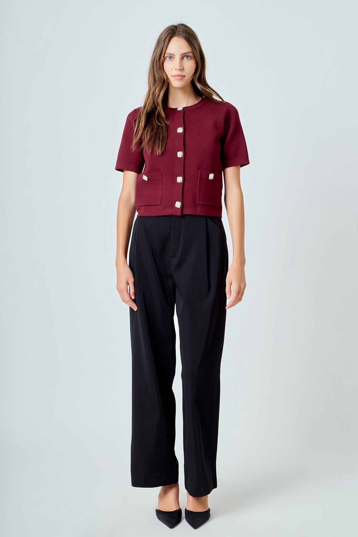 ENDLESS ROSE - Short Sleeve Jewel Button-Up Cardigan - SWEATERS & KNITS available at Objectrare