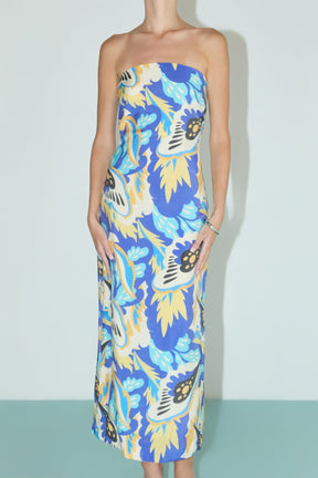 LA'VEN - Multi Print Strapless Midi Dress - DRESSES available at Objectrare
