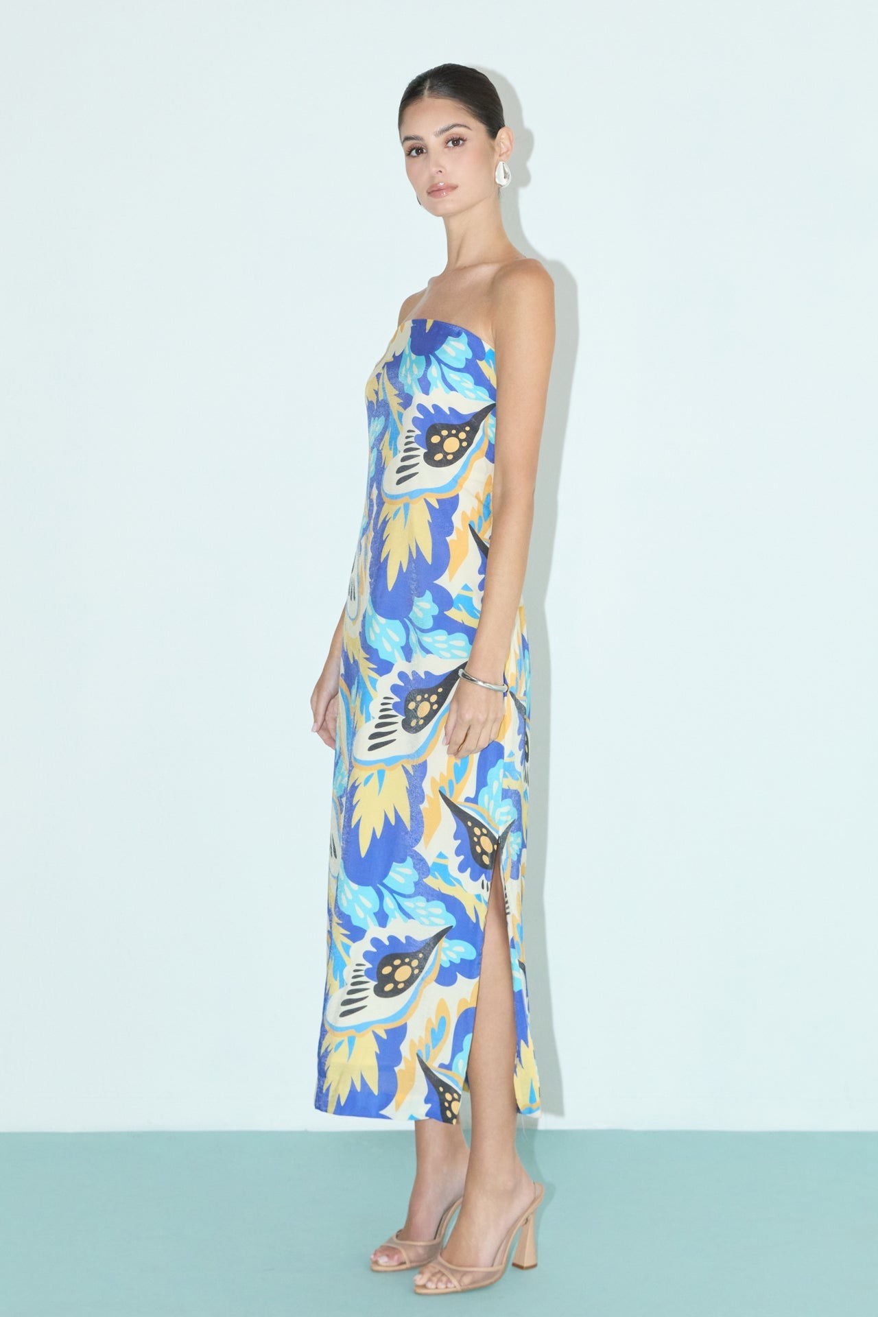 LA'VEN - Multi Print Strapless Midi Dress - DRESSES available at Objectrare