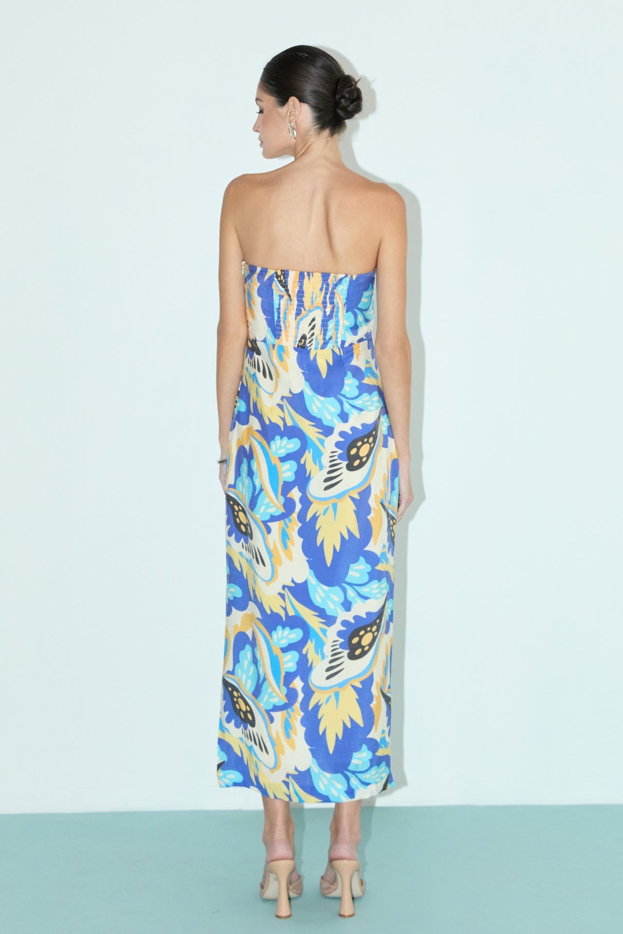 LA'VEN - Multi Print Strapless Midi Dress - DRESSES available at Objectrare