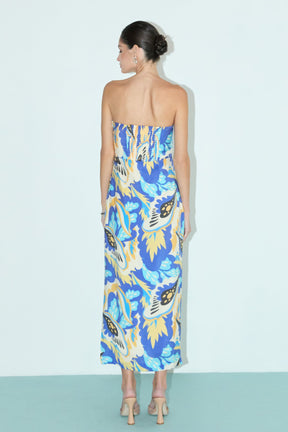 LA'VEN - Multi Print Strapless Midi Dress - DRESSES available at Objectrare