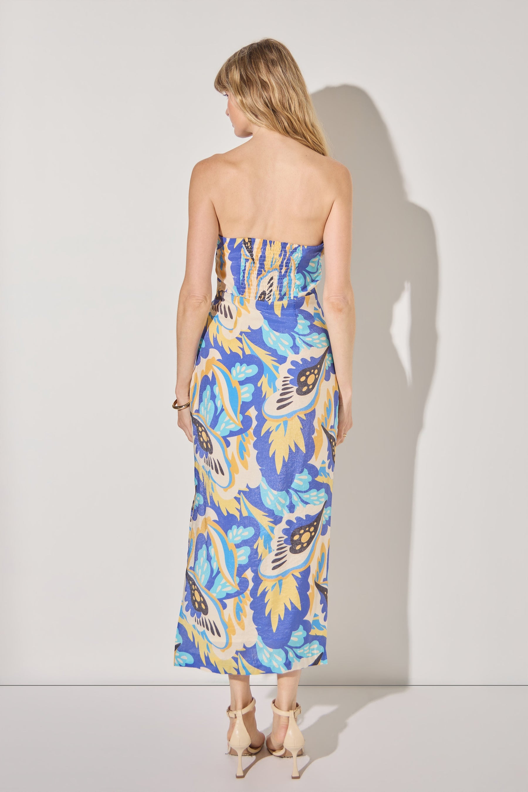Multi Print Strapless Midi Dress