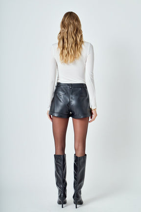 ENDLESS ROSE - Faux Leather Mid Waisted Shorts - SHORTS available at Objectrare
