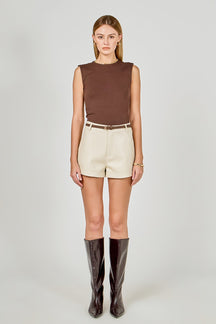 ENDLESS ROSE - Faux Leather Mid Waisted Shorts - SHORTS available at Objectrare