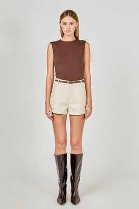 ENDLESS ROSE - Faux Leather Mid Waisted Shorts - SHORTS available at Objectrare