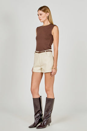 ENDLESS ROSE - Faux Leather Mid Waisted Shorts - SHORTS available at Objectrare