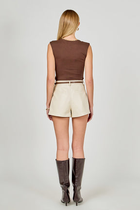 ENDLESS ROSE - Faux Leather Mid Waisted Shorts - SHORTS available at Objectrare