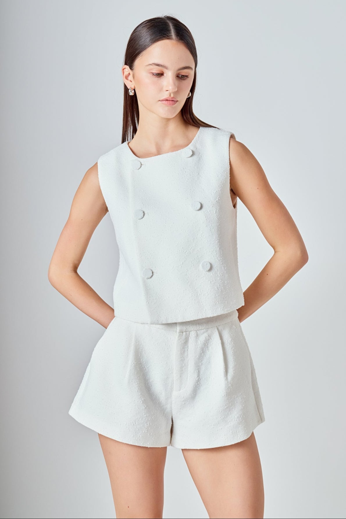 ENDLESS ROSE - Double Breasted Textured Crop Vest - TOPS available at Objectrare