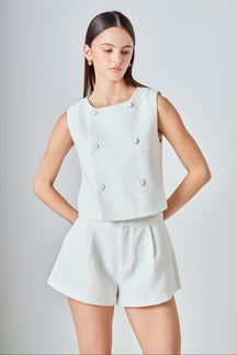 ENDLESS ROSE - Double Breasted Textured Crop Vest - TOPS available at Objectrare