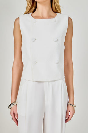 ENDLESS ROSE - Double Breasted Textured Crop Vest - TOPS available at Objectrare