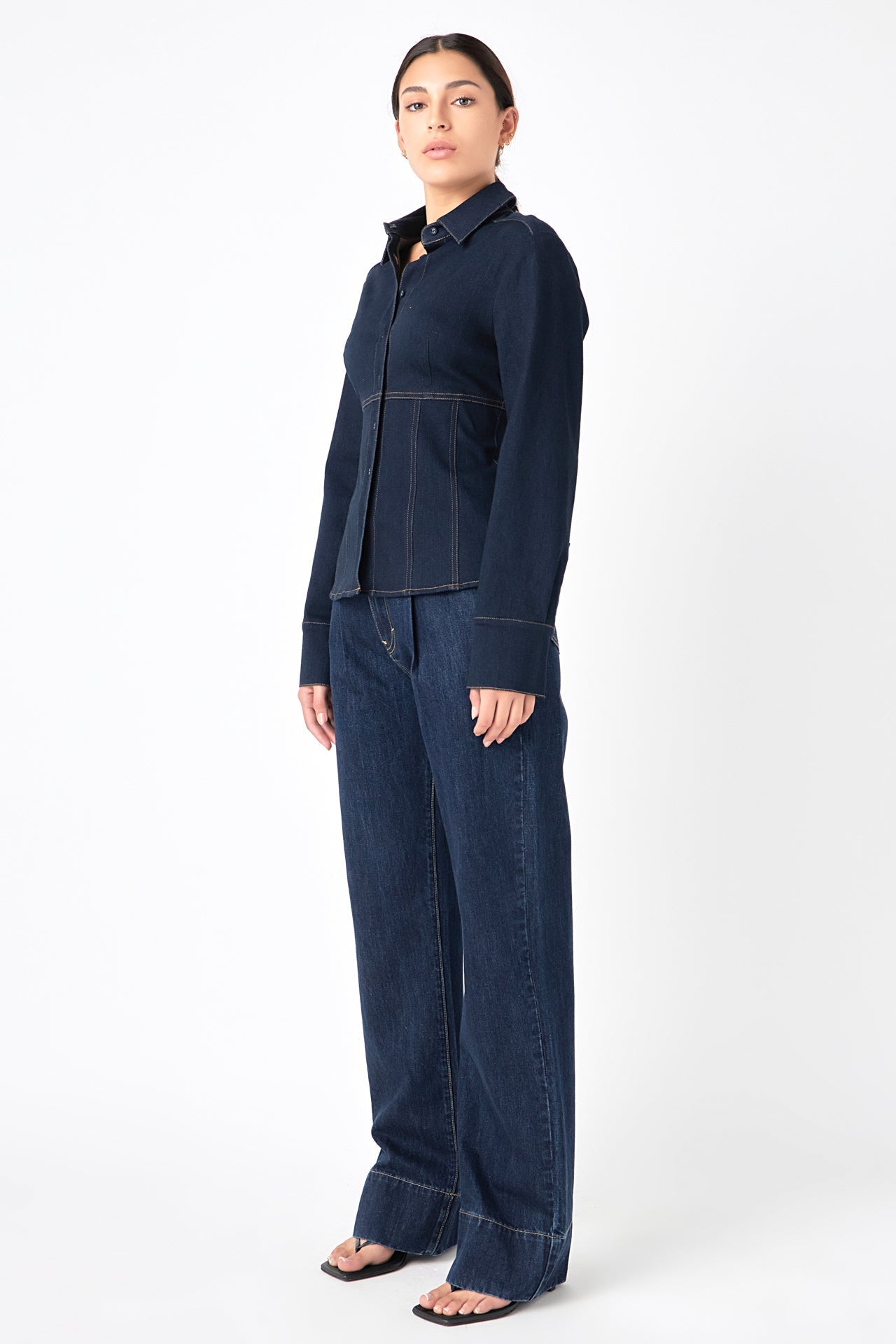 GREY LAB - Denim Flared Shirt - SHIRTS & BLOUSES available at Objectrare