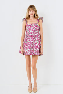 LA'VEN - Jacquard Cap Ruffle Sleeve Mini Dress - DRESSES available at Objectrare