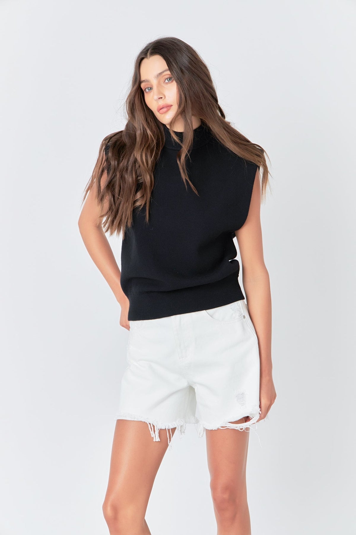 GREY LAB - Grey Lab - Mock Neck Sleeveless Knit Top - TOPS available at Objectrare