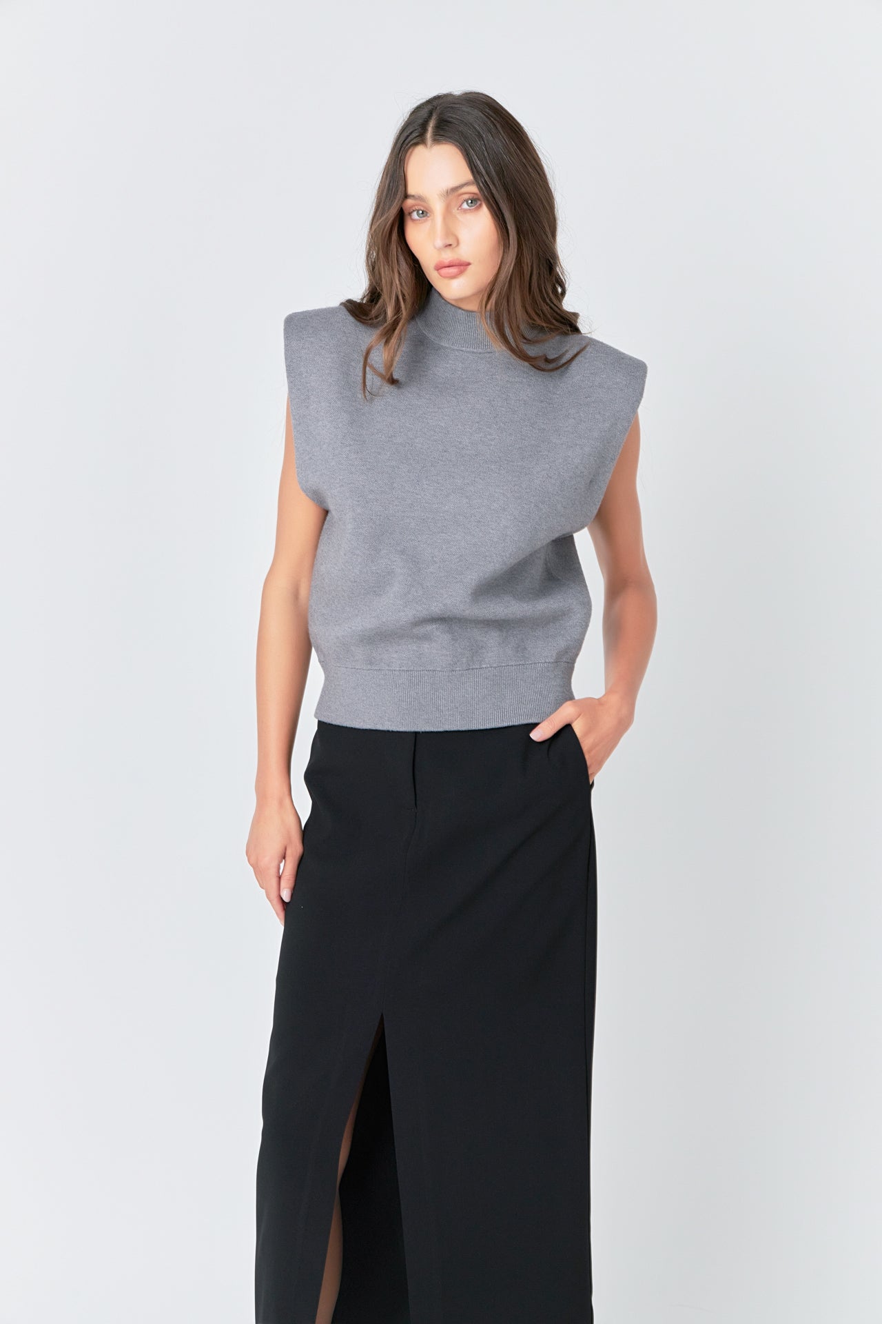 GREY LAB - Mock Neck Sleeveless Knit Top - TOPS available at Objectrare