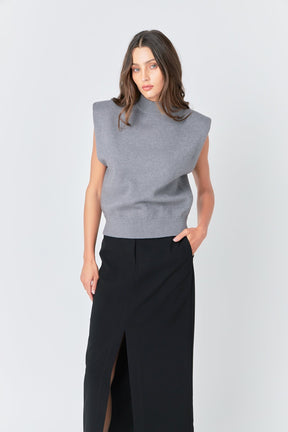 GREY LAB - Mock Neck Sleeveless Knit Top - TOPS available at Objectrare