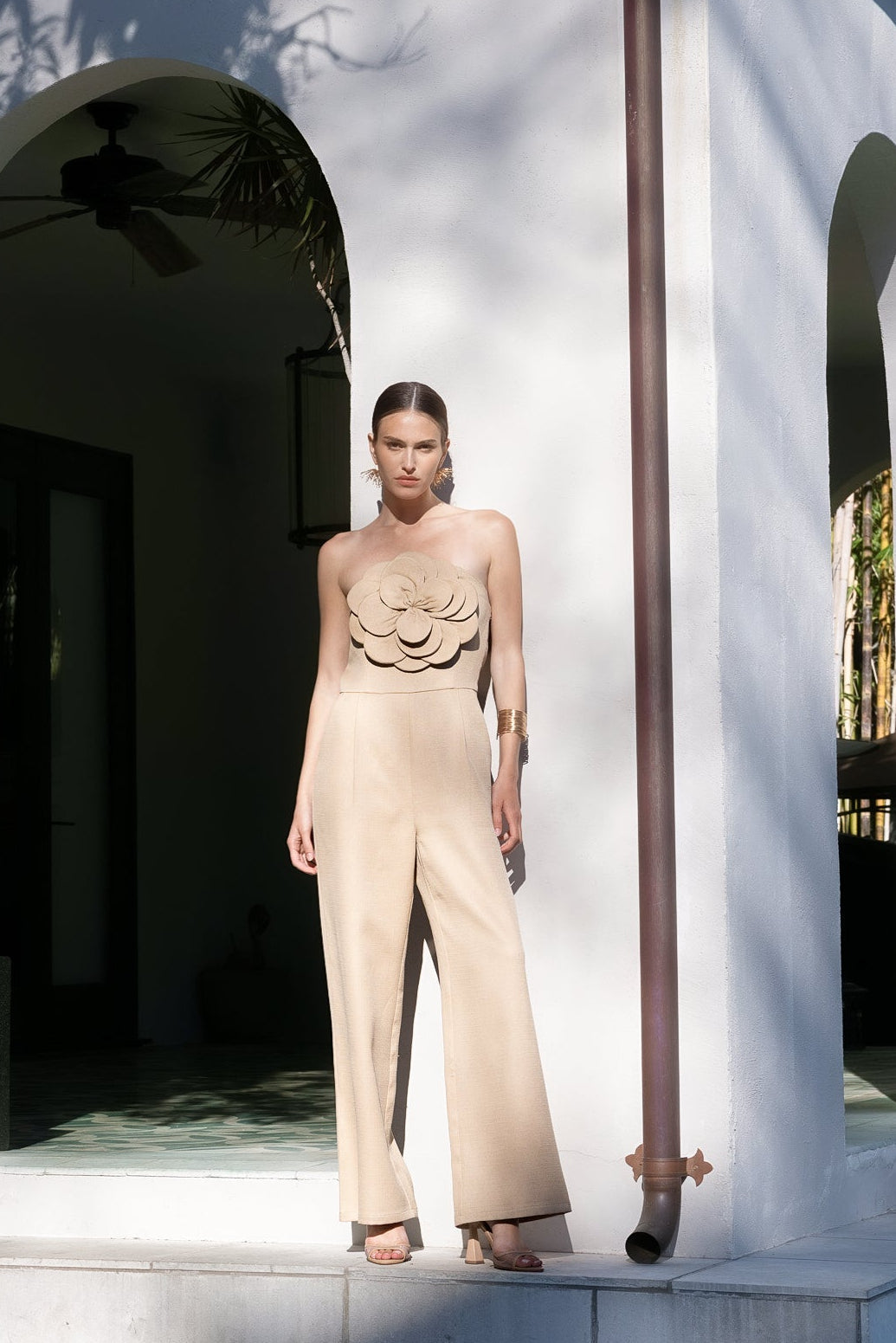 ENDLESS ROSE - Floral Applique Strapless Jumpsuit - JUMPSUITS available at Objectrare