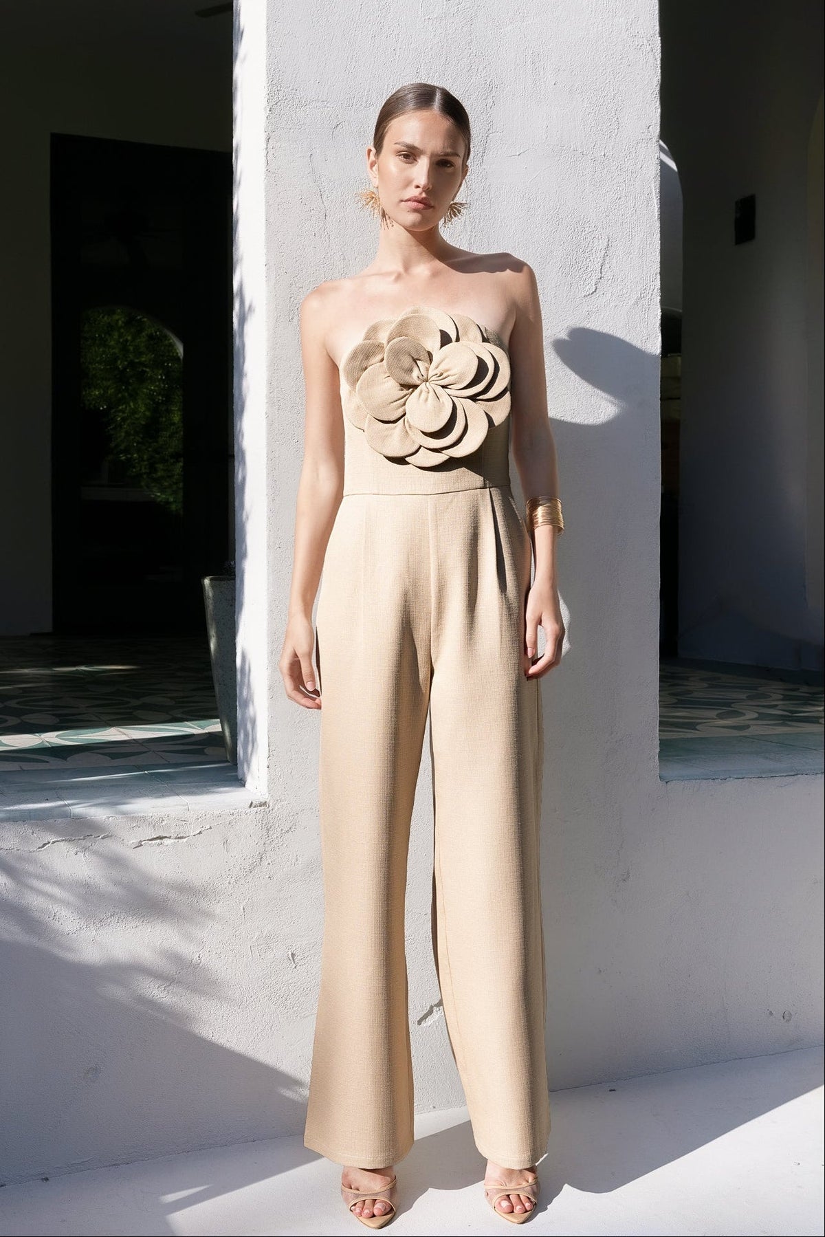 Floral Applique Strapless Jumpsuit