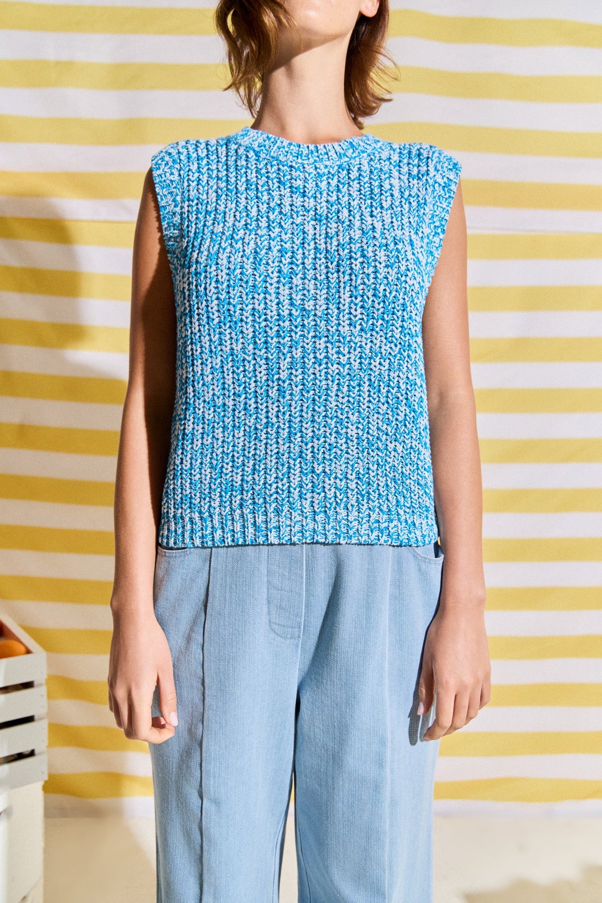 Sleeveless Ribbed Knit Sweater