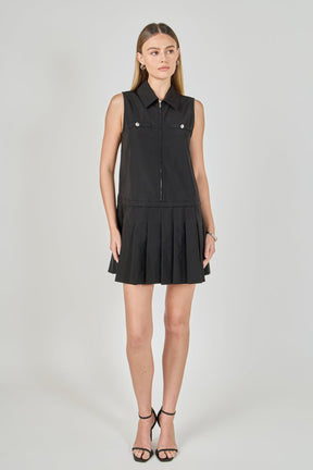 ENDLESS ROSE - Sleeveless Zip Up Pleated Mini Dress - DRESSES available at Objectrare