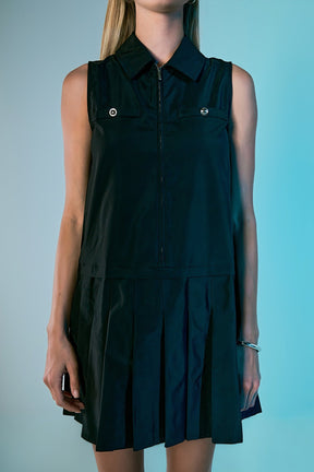 ENDLESS ROSE - Sleeveless Zip Up Pleated Mini Dress - DRESSES available at Objectrare