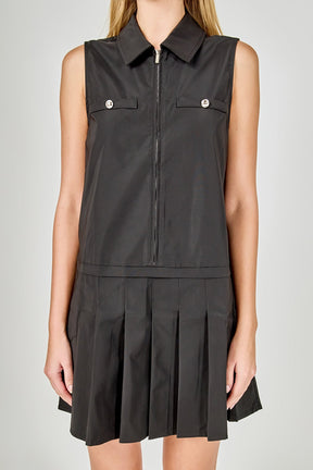 ENDLESS ROSE - Sleeveless Zip Up Pleated Mini Dress - DRESSES available at Objectrare