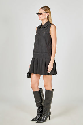 ENDLESS ROSE - Sleeveless Zip Up Pleated Mini Dress - DRESSES available at Objectrare