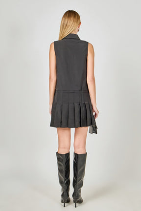 ENDLESS ROSE - Sleeveless Zip Up Pleated Mini Dress - DRESSES available at Objectrare