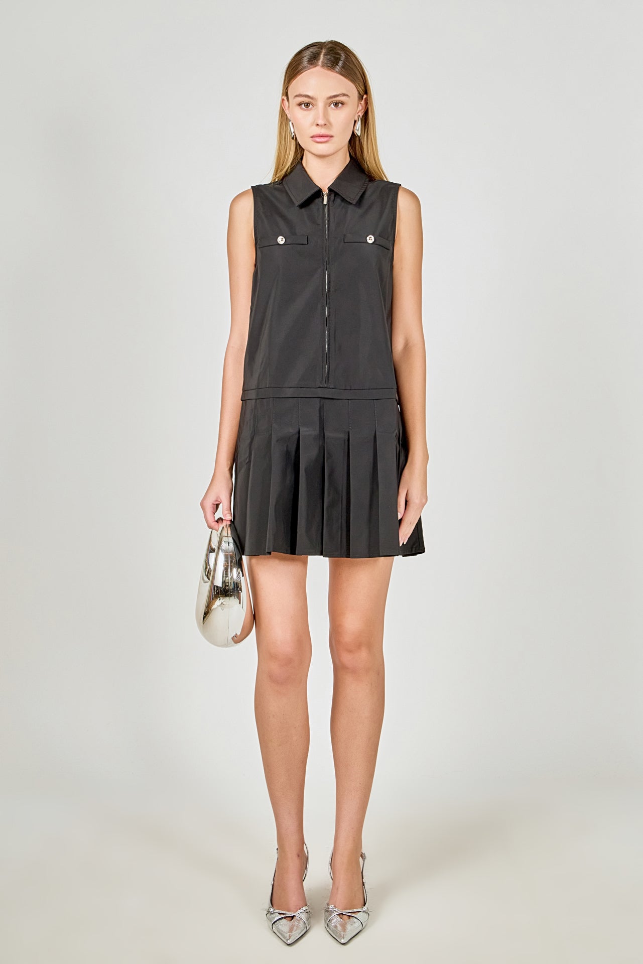 ENDLESS ROSE - Sleeveless Zip Up Pleated Mini Dress - DRESSES available at Objectrare