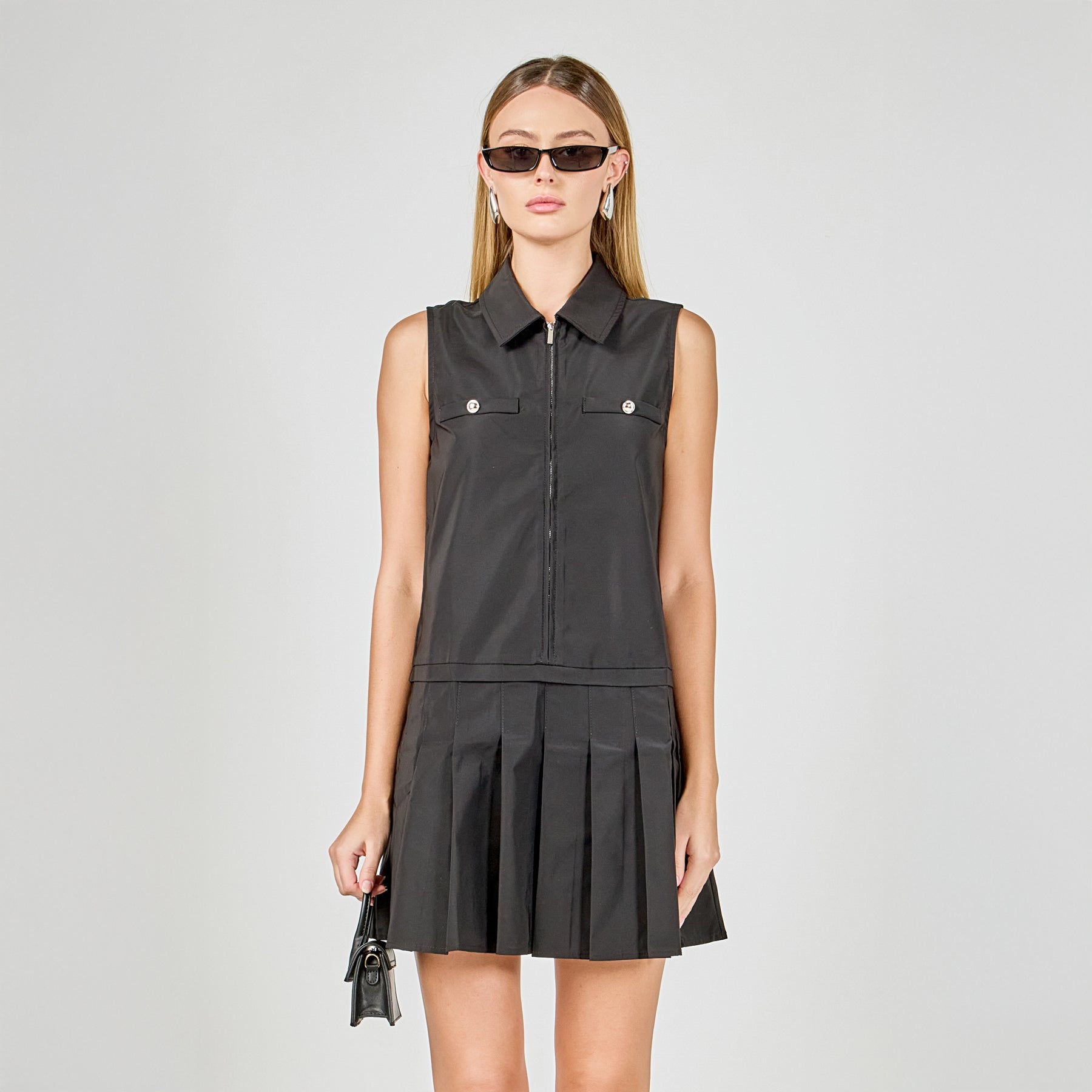 ENDLESS ROSE - Sleeveless Zip Up Pleated Mini Dress - DRESSES available at Objectrare