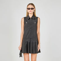 ENDLESS ROSE - Sleeveless Zip Up Pleated Mini Dress - DRESSES available at Objectrare