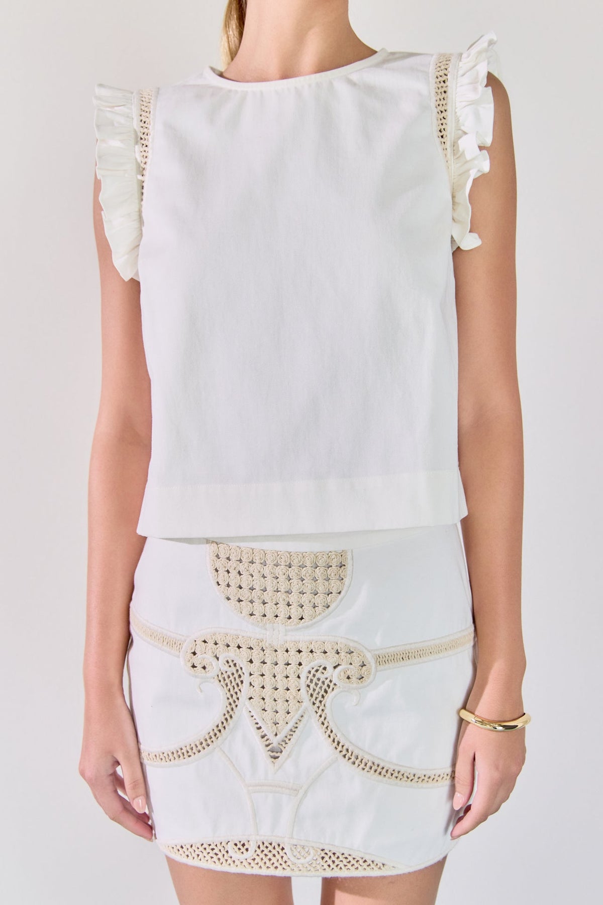 ENDLESS ROSE - Sleeveless Embroidered Shoulder Top - TOPS available at Objectrare