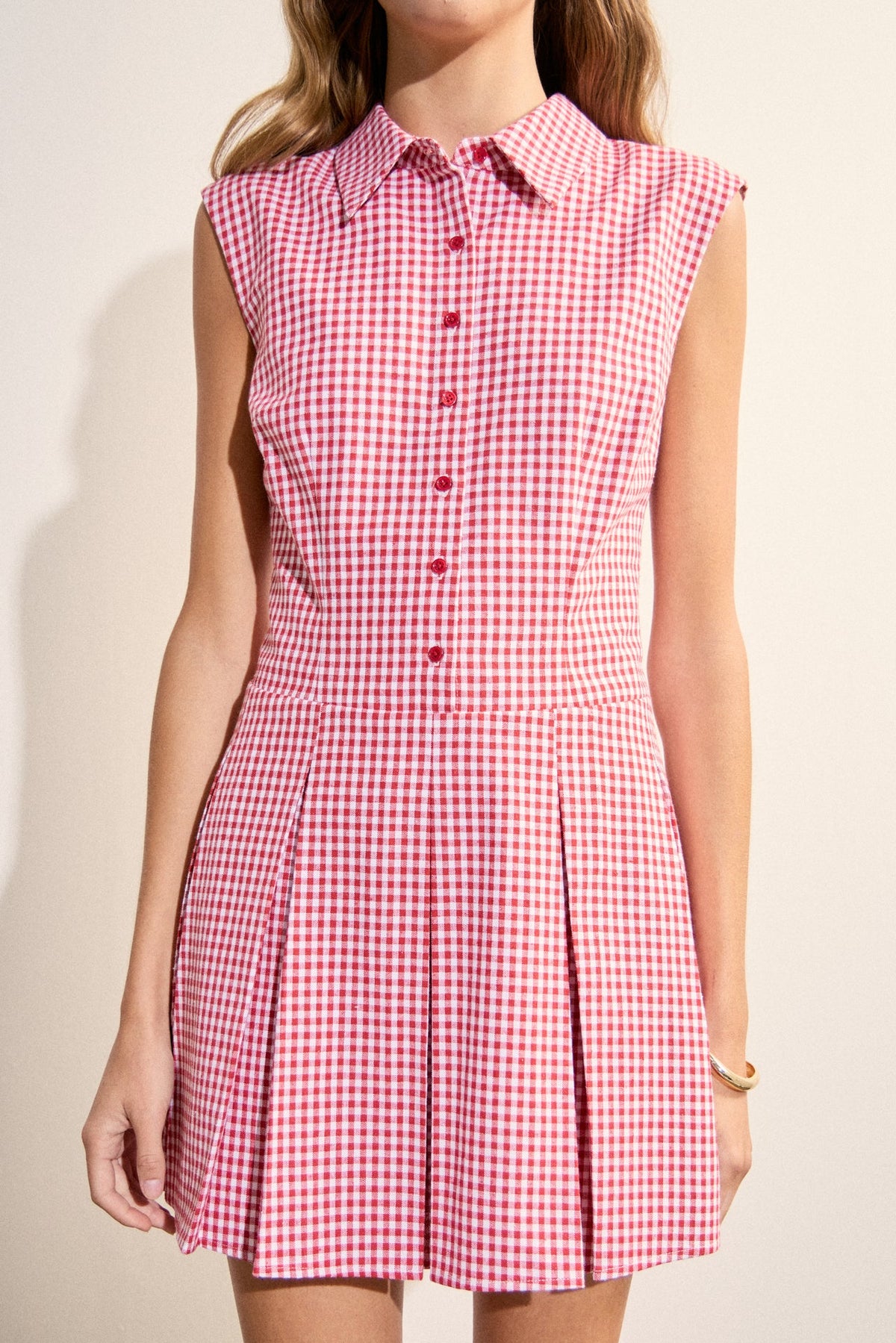 Gingham Pleated Shirt Mini Dress