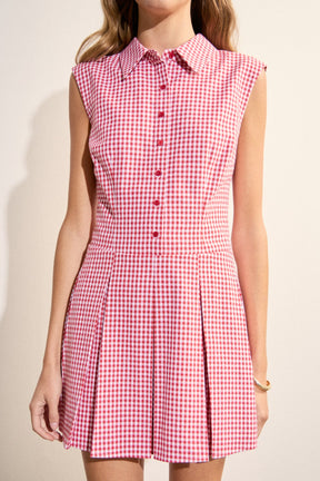ENGLISH FACTORY - Gingham Pleated Shirt Mini Dress - DRESSES available at Objectrare