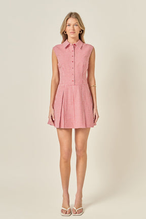 ENGLISH FACTORY - Gingham Pleated Shirt Mini Dress - DRESSES available at Objectrare