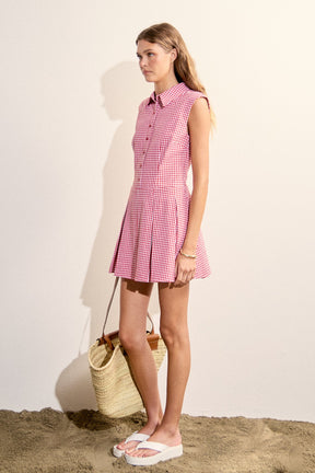 ENGLISH FACTORY - Gingham Pleated Shirt Mini Dress - DRESSES available at Objectrare