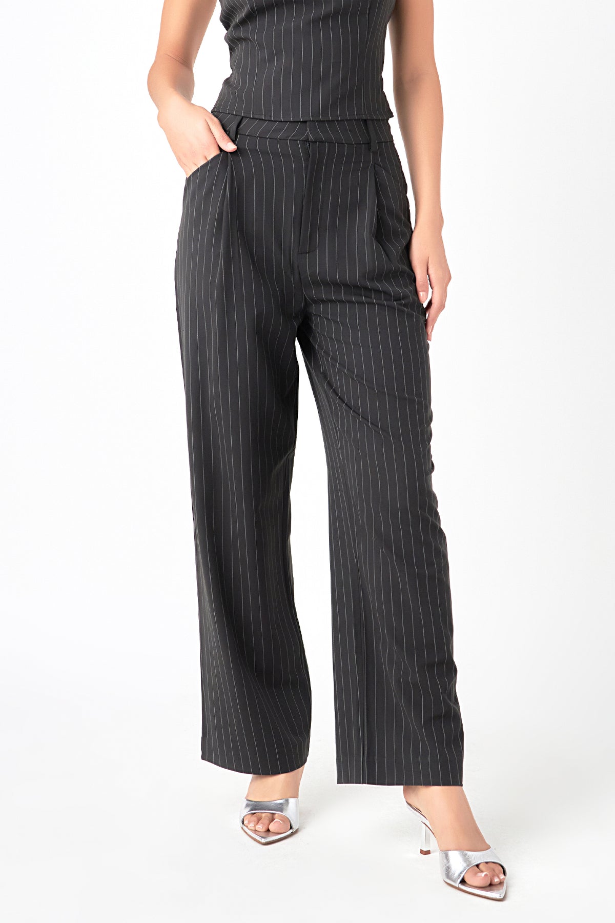 GREY LAB - Pinstriped Wide Leg Pants - PANTS available at Objectrare