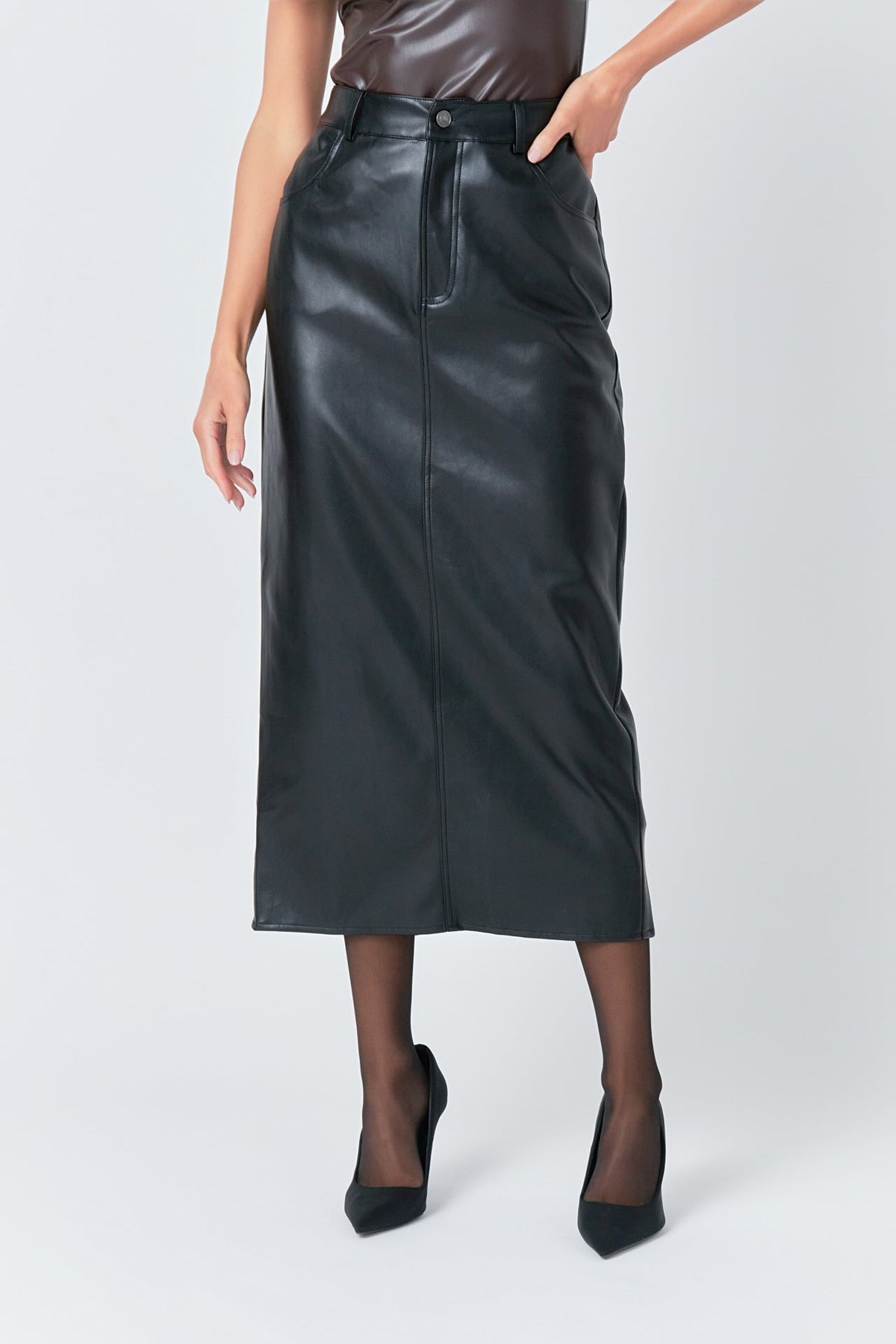 GREY LAB - Faux Leather Maxi Skirt - SKIRTS available at Objectrare